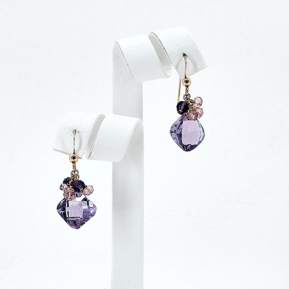 Amethyst Earrings with Amethyst Pink Topaz Cluster, 14K Gold Filled Earrings - Picture 4 of 10